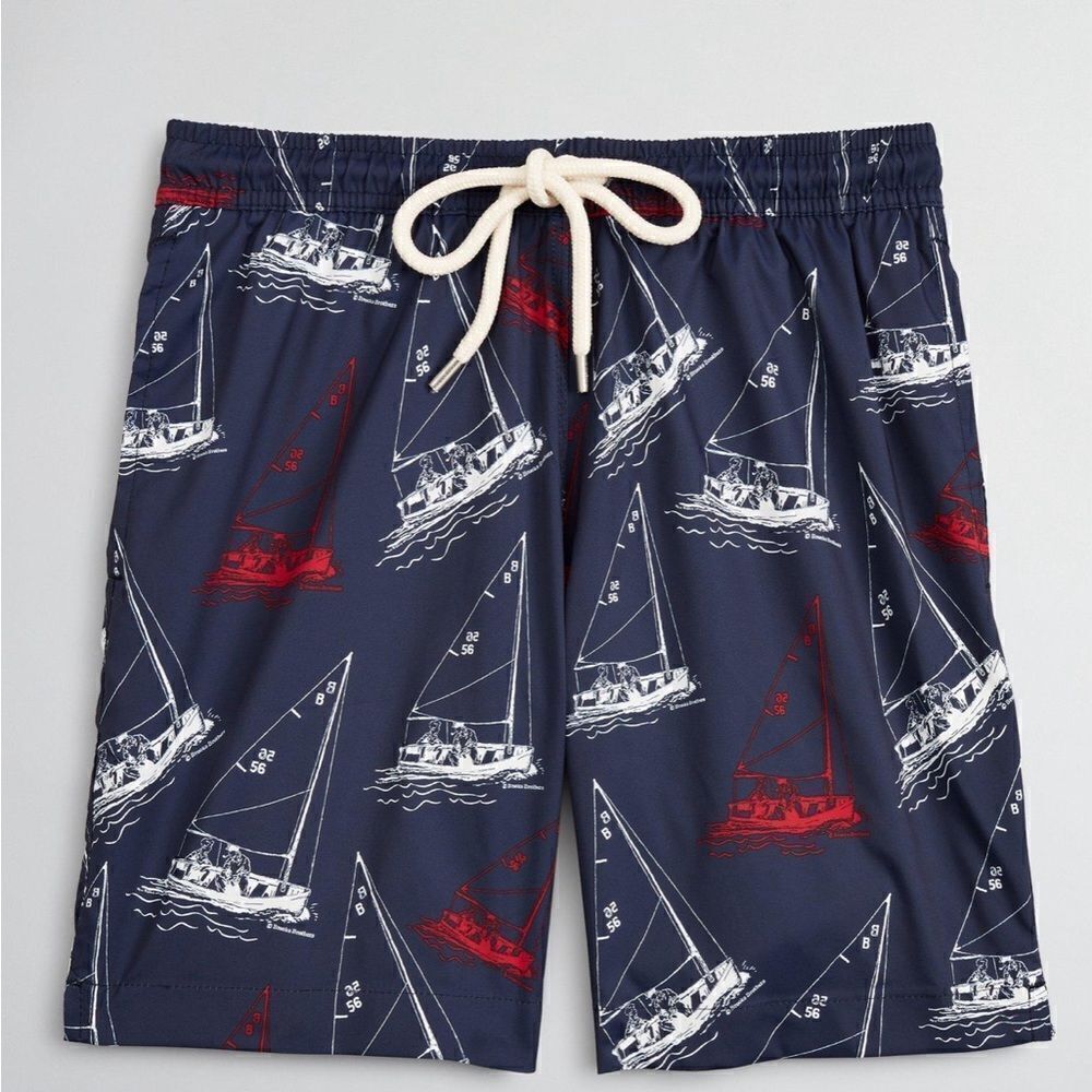 Brooks Brothers Boys Sailboat Print Swim Trunks Size M